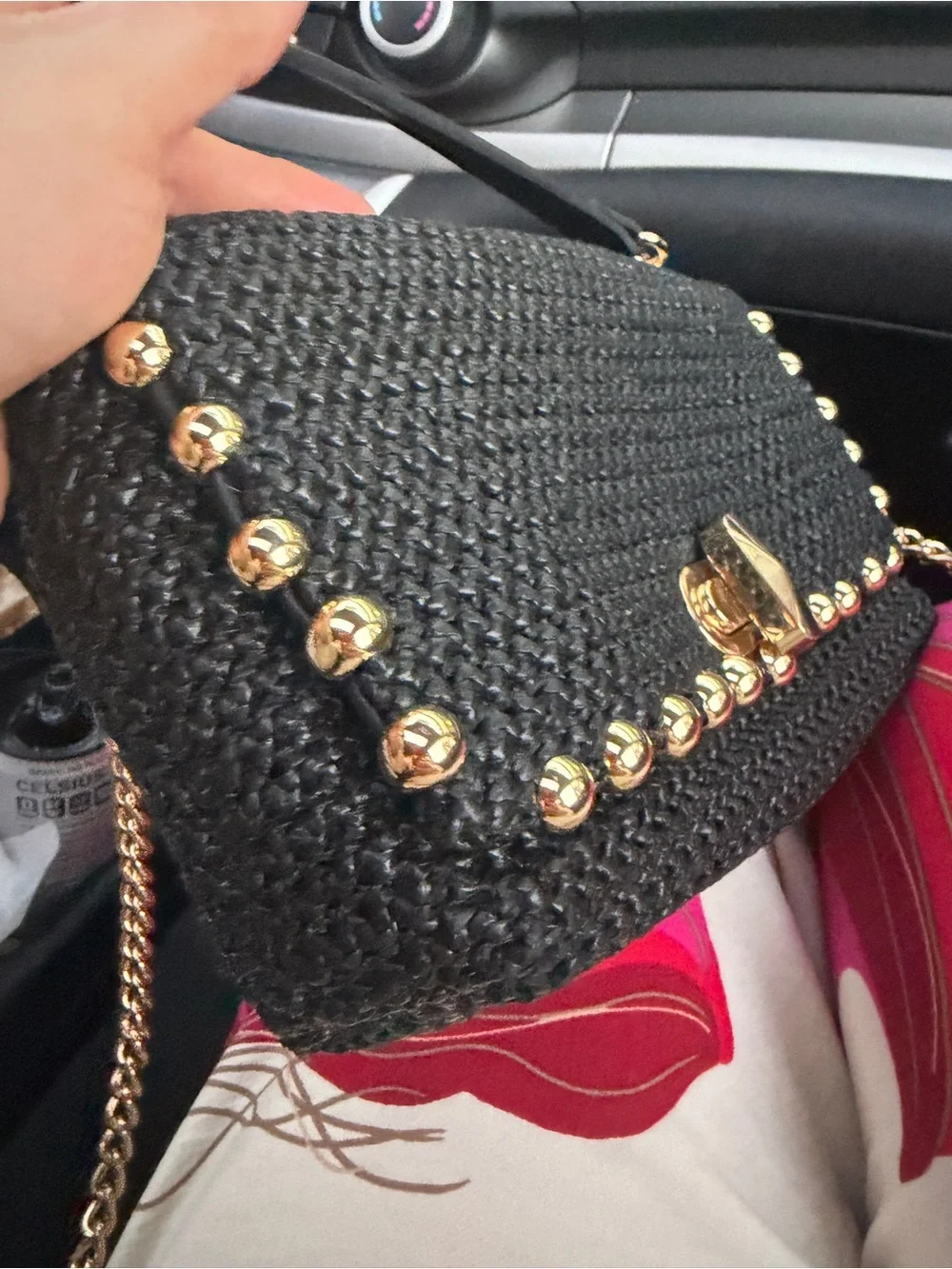 INC International Concepts Black Woven Studded Crossbody Bag ✨